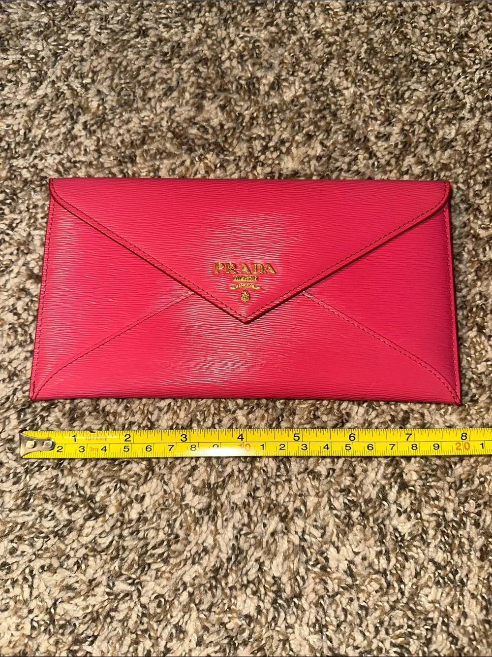 Prada Hot Pink Saffiano Envelope Wallet with Gold Logo